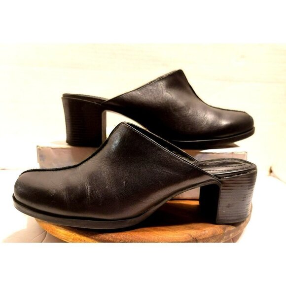 Black Clarks Lee Dunham Soft Leather Padded Clog Mules 8M - Picture 1 of 12
